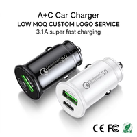 Pengisi Daya Mobil Mini PD QC3.0 Dual Port, Tersembunyi, Cepat, 3.1A 12-24V Universal untuk Tablet dan Ponsel, Portable