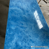 Nouveau design feuille de faux onyx translucide poli 4 * 8FT panneau de plafond en albâtre bleu