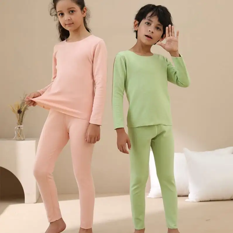 ملابس شتوية للأطفال بأكمام طويلة بألوان سادة بيجامات دافئة للأطفال ملابس أطفال جديدة