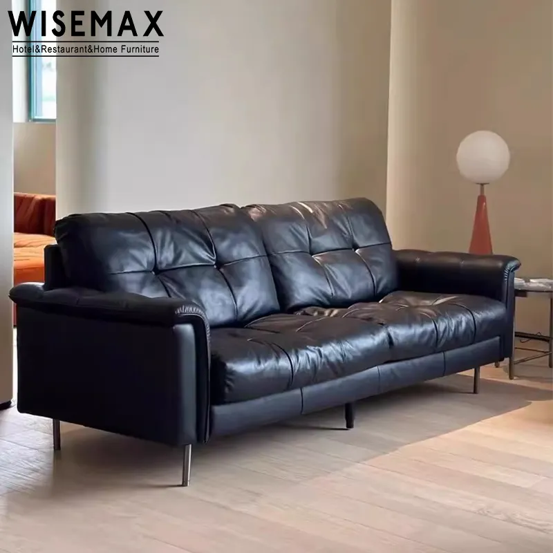 أريكة غرفة معيشة مودرن على الطراز الشمالي من WISEMAX أثاث أريكة من الجلد الأسود أريكة مقعد 3 2 1 شقة مجموعة أرائك مقسمة