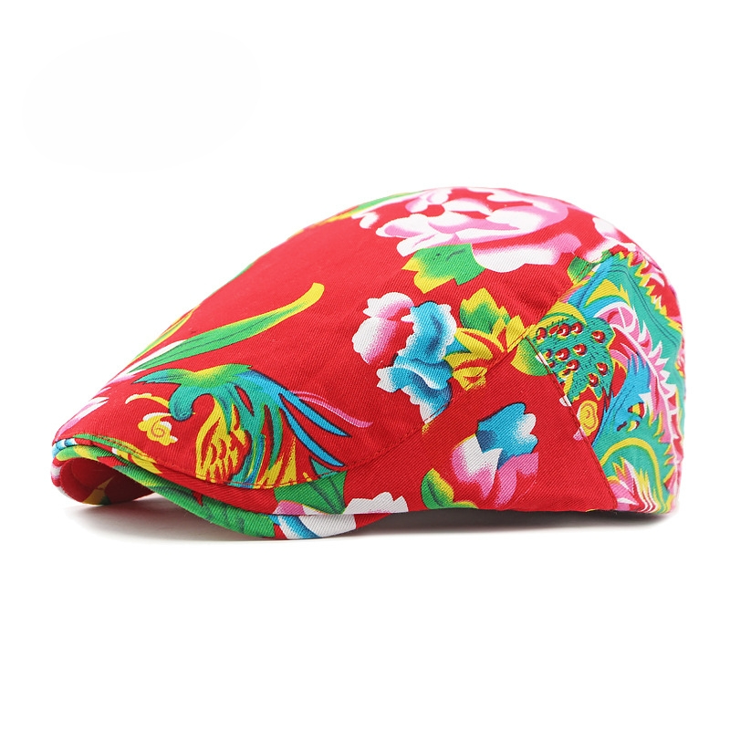 Women Men Big Flower Fabric English Retro Beret Ethnic Style Flat Top Cap Casual Ivy Hats