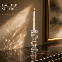 Porte-bougie en cristal à corps diamanté facetté, bougeoir à double boule, base octogonale, coupe tulipe, décoration moderne pour la maison, table à manger