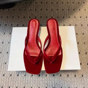 Heeled Sandals Women Square Toe Low Block <b>Heel</b> Genuine Leather Slip On Summer Elegant Breathable Solid Color - Product Image 1