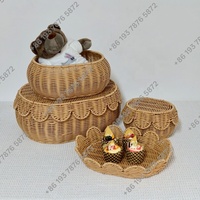 Bord festonné ensemble de 3 paniers de rangement avec couvercle en rotin artificiel boîte de rangement en osier plateau de service décor à la maison enfants stockage de jouets