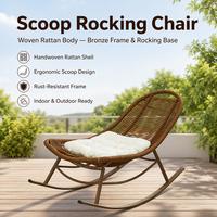 Fauteuil à bascule moderne en rotin PE avec structure en fer, anti-rouille, ergonomique et robuste pour jardin, cour, balcon et terrasse – Vente en gros