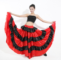 Jupe de flamenco espagnole pour femme bohème à 720 degrés, en satin de polyester lisse, grande jupe évasée, costume de danse du ventre pour carnaval, fête, bal