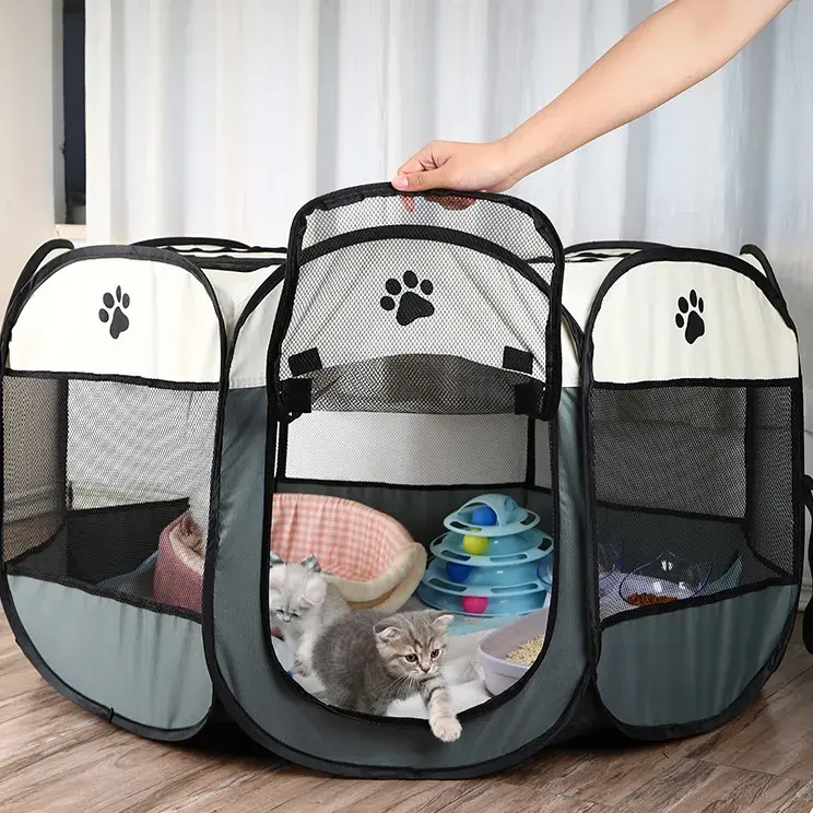 Exercise Pen Kennel Outdoor Fence Pet Puppy Playpen Tent With Carrying Case Collapsible Travel Bowl