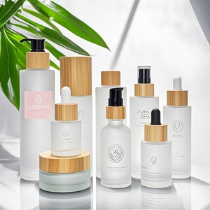 Bamboo Lid Wood <b>Cap</b> Frosted Glass Lotion Containers 30ml 50ml Skincare Packaging Cosmetic Bottles and Jars Sets - Product Image 2