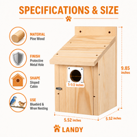 Nichoir pour oiseaux bleus en bois de pin naturel, boîte de nidification extérieure avec protection contre les prédateurs en métal, trou d'entrée de 1,5 pouce pour jardin et patio