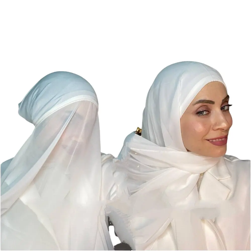 2021 Baru Jilbab Sifon Instan Polos Kustom Jilbab dengan Jersey Dalaman Topi Bonnet Selendang Topi Satin Panjang Lapisan