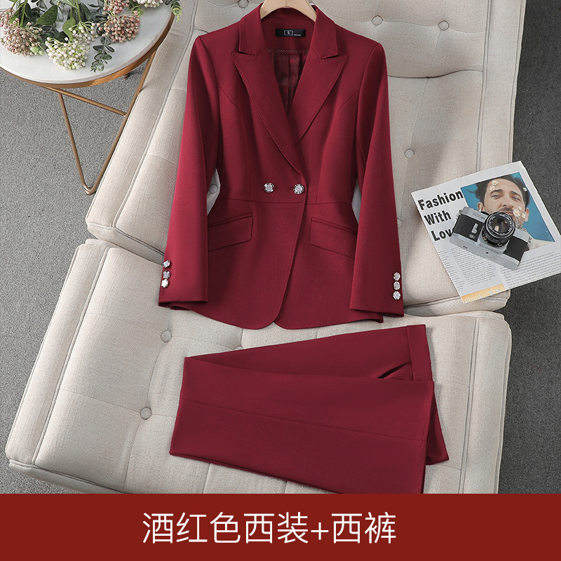 Burgundy suit with flared trousers