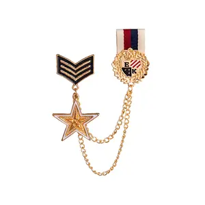 Retro británico, broche de borla de doble cadena, insignia de estrella sol, pin de solapa colgante, venta al por mayor personalizada