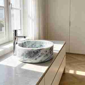Lavabo Ovalado de Mármol Viola de Lujo con Vetas Únicas para Mueble de Baño Moderno - Product Image 2