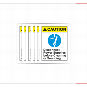 Etiqueta Adhesiva Industrial Impermeable con Acabado Mate para Señalización de Seguridad: Desconectar Fuentes de Alimentación Antes del Limpieza y Mantenimiento - Product Image 3