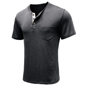Casual Color Patchwork <b>Henley</b> Collar Button Down Fitted T <b>Shirts</b> Short-Sleeved T <b>Shirt</b> for Men - Product Image 6