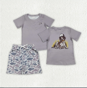 ชุดเสื้อผ้าเด็กผู้ชายลายพรางสีเทา BSSO1902 Duck Top Grey Camo Shorts สำหรับเด็กวัยหัดเดิน - Product Image 3
