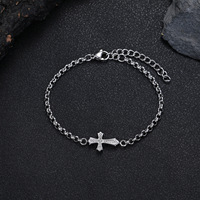 Bracelet chaîne en acier titane avec croix chrétienne, plaqué argent et or, breloque religieuse, cadeau, bijoux de mode, vente en gros