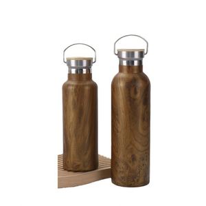 Bouteilles d'eau sport en acier inoxydable en gros, bouteille isotherme à double paroi avec poignée et couvercle en bois anti-fuite, cadeau idéal pour les voyages - Product Image 3