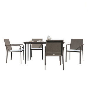 Ensemble de salle à manger de jardin marron 4 places, structure métallique, résistant aux intempéries, mobilier d'extérieur au design contemporain - Product Image 1