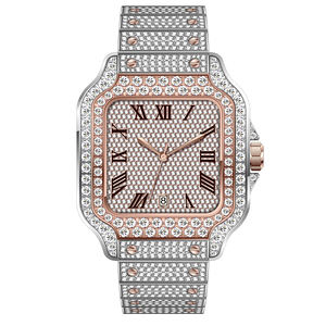 Custom pass <span class=keywords><strong>tester</strong></span> iced out diamante fornecedor quadrado prata rosa ouro aço inoxidável mecânica vvs moissanite relógio para homens - Product Image 3