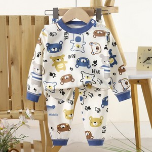 Ensemble de sous-vêtements décontractés pour enfants, motif dessin animé, en pur coton, <span class=keywords><strong>sweat</strong></span>-shirt et pantalon, pour garçons et filles, tenue d'intérieur chaude pour l'automne - Product Image 3