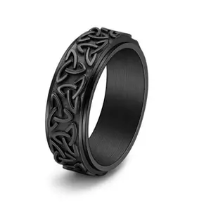 stainless steel Celtic triangle knot rotatable ring neutral men's personality jewelry viking rings