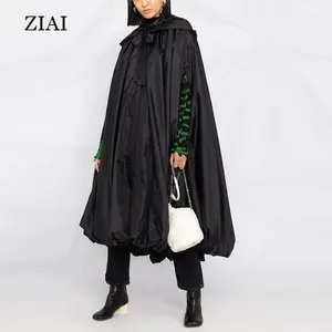 Dark irregular design trench coat hooded long cape style thermal trench coat