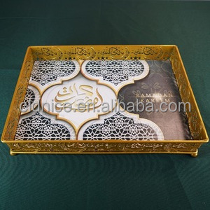 Bonito <span class=keywords><strong>2022</strong></span> personalizado Ramadán Eid bandeja para servir comida musulmana Ramadán bandeja Matel bandeja Ramadán suministros de decoración - Product Image 3
