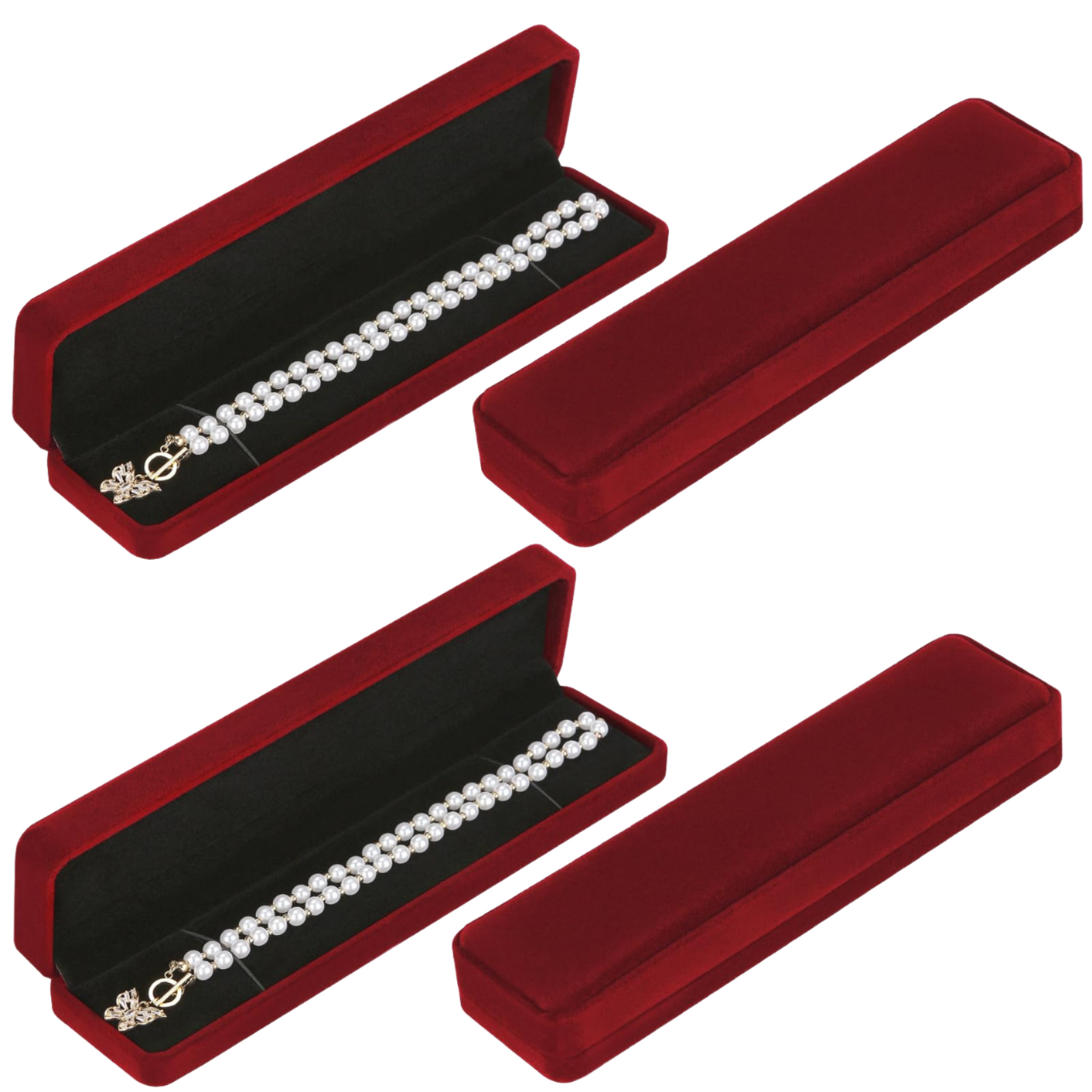 YUANQI 4-Piece Velvet Classic Rectangular Jewelry Box Bracelet Pendant Watch-Small Size For Wedding Engagement Christmas Gift