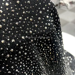 F013 mới đến lurex vải dệt kim màu đen Rhinestone vải kim loại lurex vải