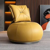 Kursi Kantor Ruang Santai Furnitur Desain Modern, Kursi Sofa Putar Kulit Bulat Ruang Tamu