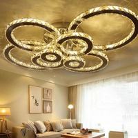 Lustres de plafond multi-têtes circulaires de luxe modernes en cristal et acier inoxydable avec télécommande pour salon et chambre à coucher