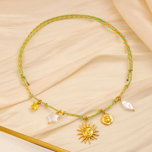 Colliers pendentifs tendance été en acier inoxydable 316L plaqué or PVD 14k 18k, collier corde soleil pour femme - Product Image 3