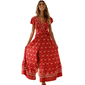 <span class=keywords><strong>Vestidos</strong></span> Elegantes de Primavera y Verano para <span class=keywords><strong>Mujer</strong></span>, Cuello en V, Estampados, Sexys, Largos, de Vacaciones, de Manga Corta - Product Image 6