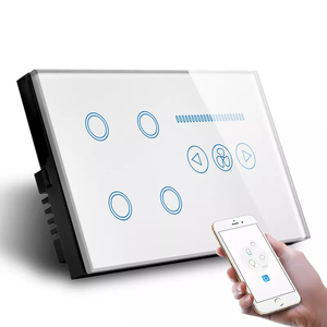 สมาร์ทโฮม147*86มม. UK Touch Tuya Wifi + RF 4ตัวและสวิตช์ปรับความเร็วพัดลมกระจกเทมเปอร์ Wifi Wall Smart Switch รองรับ Google/<span class=keywords><strong>Alex</strong></span> - Product Image 1