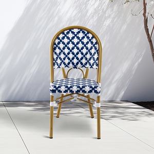 Chaises <span class=keywords><strong>de</strong></span> Bistro Modernes Parisiennes Blanches et Bleues, en Rotin et Aluminium, pour Restaurant, Jardin, Extérieur et Café - Product Image 1