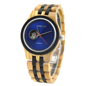 Montre automatique à quartz BEDATE pour homme, cadran ajouré avec résistance à l'eau 3ATM, style bois - Product Image 1