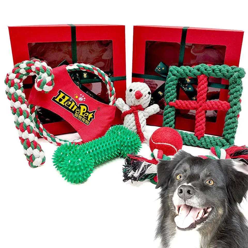 Fabrika doğrudan tedarik toptan Pet yılbaşı hediyeleri yavru diş çıkartma oyuncakları dayanıklı ve çevre dostu köpek çiğnemek oyuncak 7-piece Set