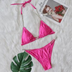 2024 Sexy Bikinis traje de baño con diamantes de imitación Color sólido traje de baño femenino Push up Bikini playa natación traje de baño mujeres bañista - Product Image 4