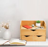 Boîte de rangement de bureau en bambou anti-poussière avec 3 tiroirs, organisateur de table multifonctionnel pour le bureau, les cosmétiques et les fournitures de bureau