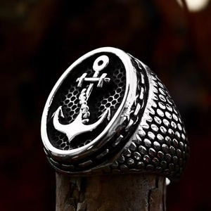 Nuevo anillo Retro Punk de acero de titanio pulido Navy Ship Anchor anillo de hombre - Product Image 4