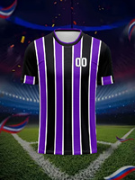 Camiseta de Fútbol Personalizada con Franjas Verticales Moradas y Negras, Fabricación OEM, Nombre y Número del Equipo Personalizados, Uniforme de Fútbol Masculino de Secado Rápido