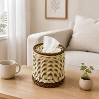 Boîte à mouchoirs tressée moderne en rotin naturel, compatible avec les formats standard, facile à nettoyer, pour chambre, salle de bain, coiffeuse, bureau, décoration intérieure