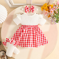 Ensemble de vêtements pour bébé fille nouveau-né, barboteuse à carreaux, chaussettes, bandeau, 3 pièces, tenue d'été pour fête d'anniversaire de bébé