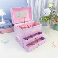 Caja Musical de Madera con Manivela, Diseño Personalizado con Temática de Princesa, Duradera, para Niños, con Figura de Bailarina Giratoria, MDF Ecológico, Recuerdo Musical