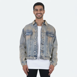 <b>Custom</b> <b>Denim</b> <b>Jacket</b> Mens Printed Embroidery Ripped Scratch Ragged Jean Jaket - Product Image 1