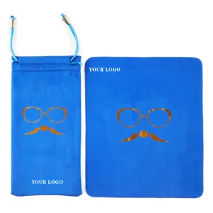 High Quality LOGO Embossed Silkscreen stamped Printed blue Soft Microfibre Glasses sunglasses eyewear Bag pouch