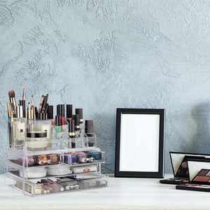 Stackable Plastic Eco-Friendly Modern Multifunction Cosmetic <b>Makeup</b> Organizer Jewelry Lipstick Storage <b>Box</b> 1-3L Capacity Clear - Product Image 2