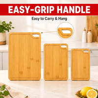 Ensemble de 3 planches à découper en bambou avec rainure pour les jus - Planche à découper en bois pour la cuisine, la viande, les légumes, les fruits