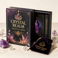 Jeu de cartes Oracle Tarot en papier d'art avec estampage à chaud personnalisé, livret journal, bordure couleur estampée à chaud, cartes Oracle Crystal Realm avec velours
